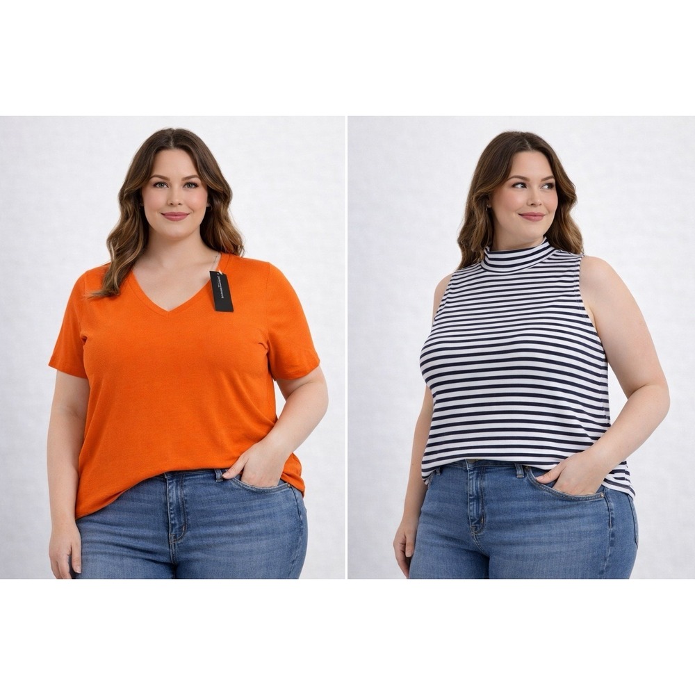 Womens XL Top Lot Jones New‎ York Orange Tee Croft Barrow Striped Mock Neck